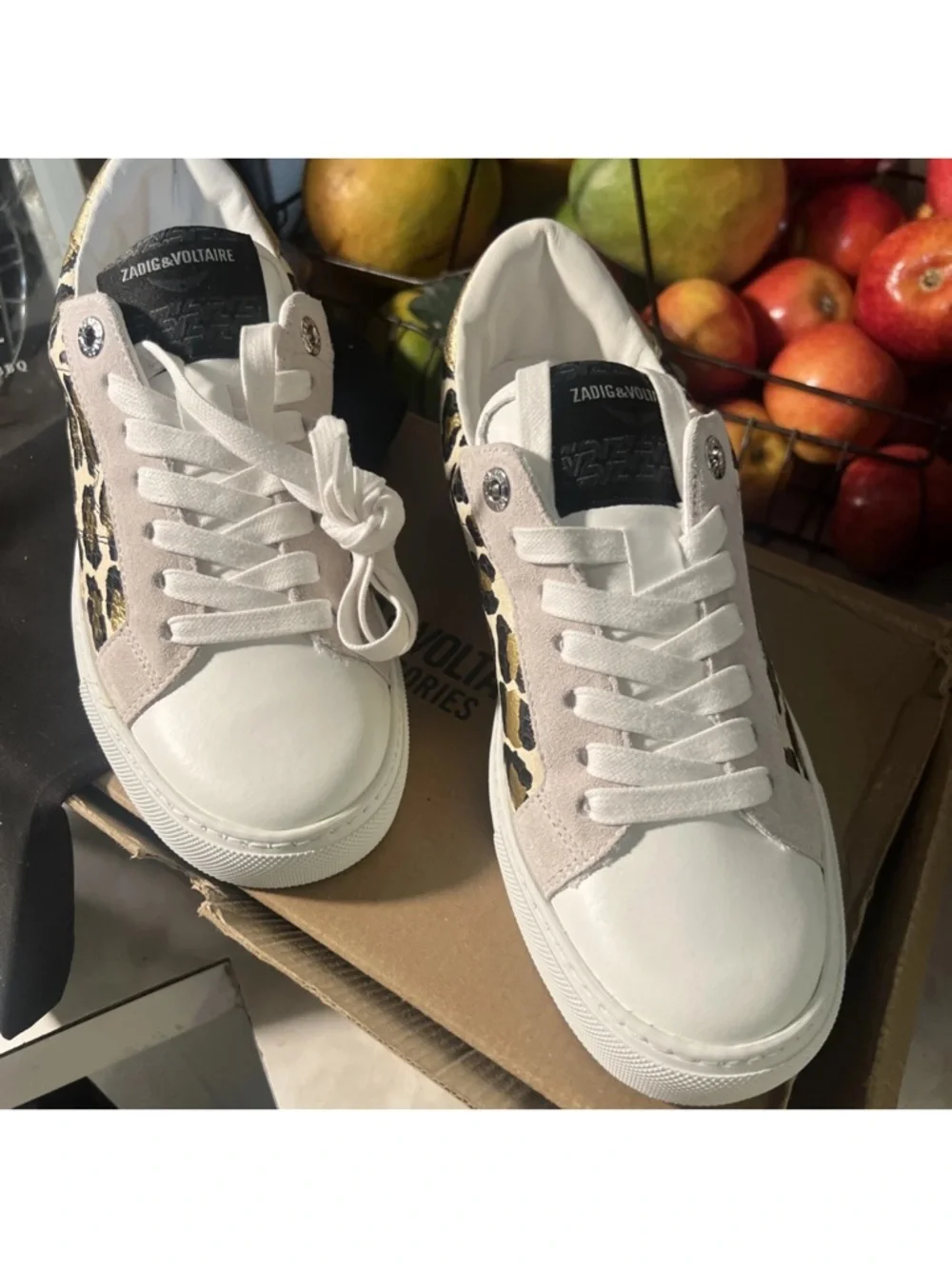 New Zadig & Voltaire White Sneakers with Gold Leopard Panels 7.5 /8 euro 38 - Picture 3 of 10